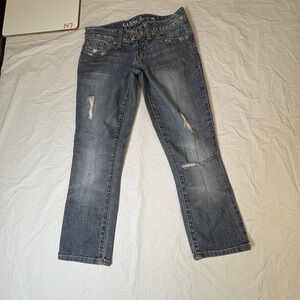 GUESS Jeans Womens Size 24 Distressed Bootcut Denim Pants Medium Wash Cropped‎